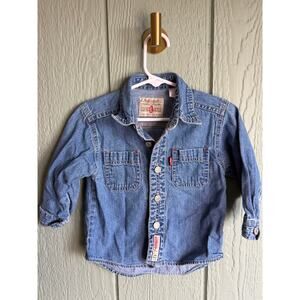 Vintage 90s Levi’s Red Tab Kids Denim Western Shirt Snap Button USA Style 18M